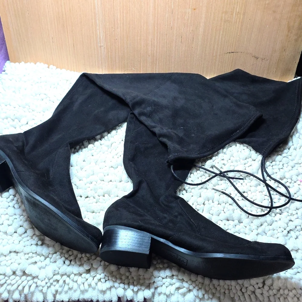Charles By David C.Black Womens 10 Over-the-Knee Suede Boots Stacked Heel Nwob
